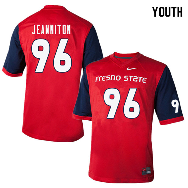 Youth #96 Kevin Jeanniton Fresno State Bulldogs College Football Jerseys Sale-Red